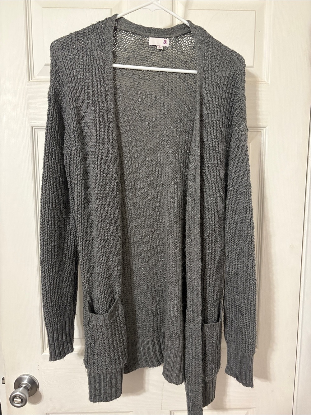 SO Charcoal Open-Front Knit Cardigan with Pockets